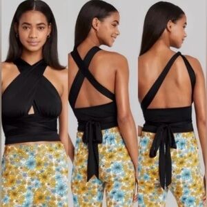 Wild Fable Size XS Black Versatile-Multi Look Plunging Neckline Halter Crop Top